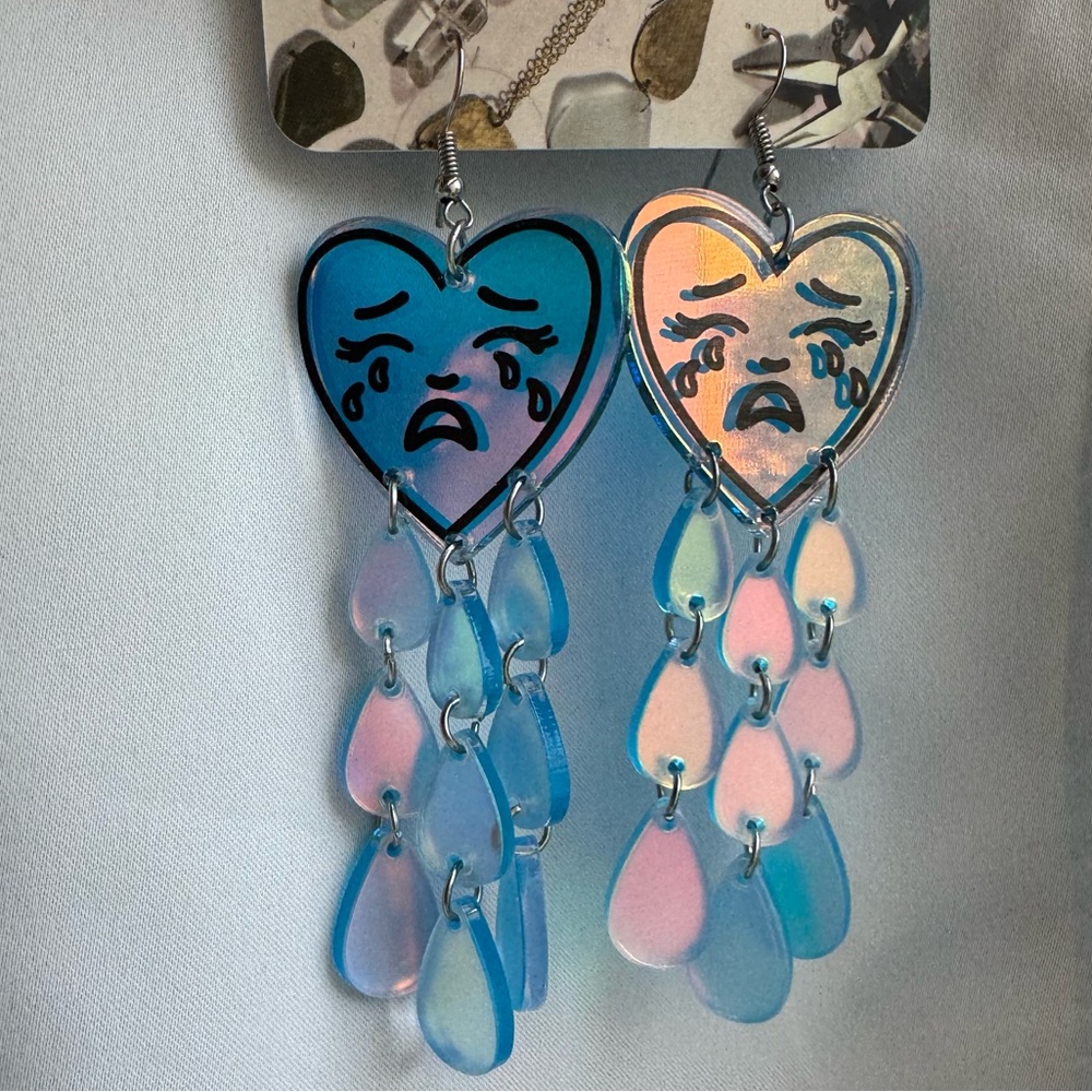 Heart Shaped Crying Cloud Face Earrings
